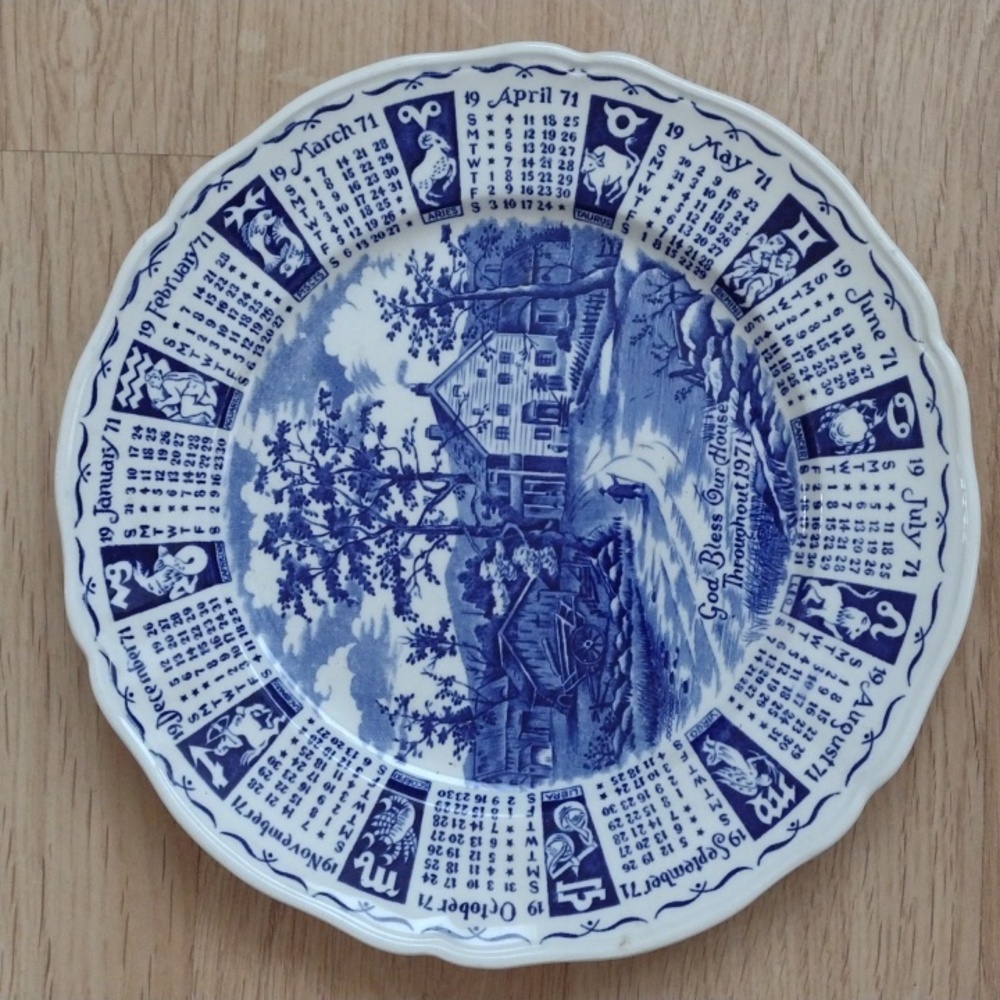 Vintage Blue and White Calendar Plate